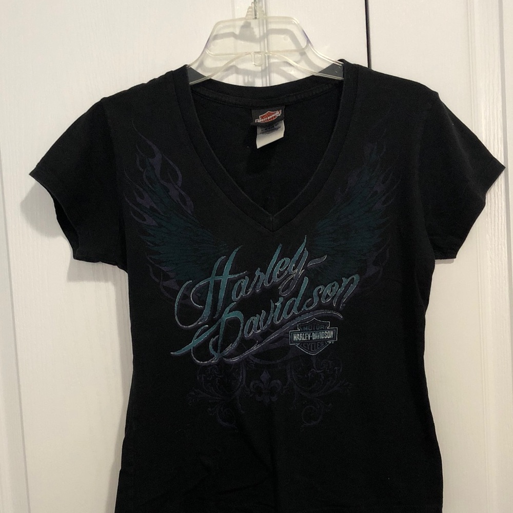 Harley-Davidson Black Graphic V-Neck Tee from McDermotts, Lake George NY